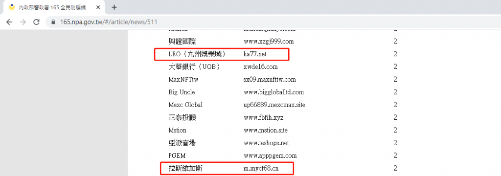 165反詐騙網站「九州娛樂城」和台灣合法娛樂城「拉斯維加斯」